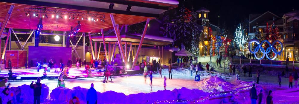 Ice skating at Whistler Olympic Plaza on New Year's Eve Whistler Ice Skating
